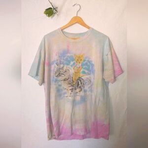 Cat Kittens Unicorn Kitchy Tie Dye Graphic T-Shirt Size XL